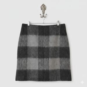 Talbots · 12 · Alpaca Wool Blend Plaid A-Line Skirt · Grey/Black Tweed Lined